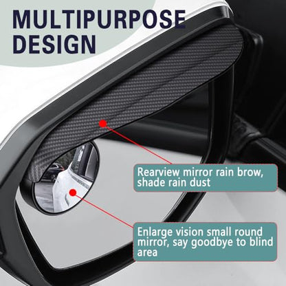 2PCS Blind Spot Mirrors, 2-in-1 Carbon Fiber Rain Eyebrow Reflective Protection Shield, Car Exterior Accessories Side Rain Guards with Convex Rear View Mirror Universal for Most Cars