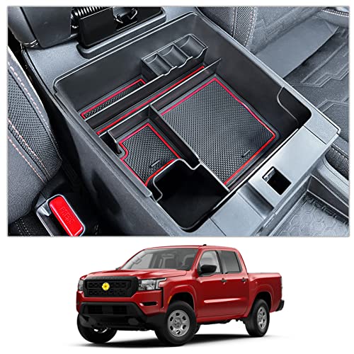CDEFG for 2022-2025 2026 Frontier Center Console Organizer for 2026 2025 Nissan Frontier Armrest Storage Box 2022-2025 2026 Frontier Pickup Truck Accessories(Red) - color: Red