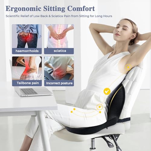 Ergonomic Seat Cushion with Adjustable Strap, Memory Foam Office Chair Seat Cushion with L-Shaped Design, Car Seat Cushion Fits for Truck Driver Semi Truck, Gaming Chair, Desk, Dark Gray - color: Dark Gray