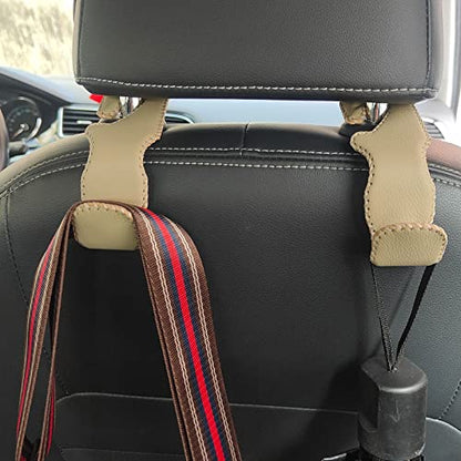 yicheyiyou Car Hooks Universal Car Vehicle Back Seat Headrest Hanger Holder Hook Microfiber Leather & Stainless Steel for Bag Purse Cloth Drink Grocery (Beige) - color: Beige