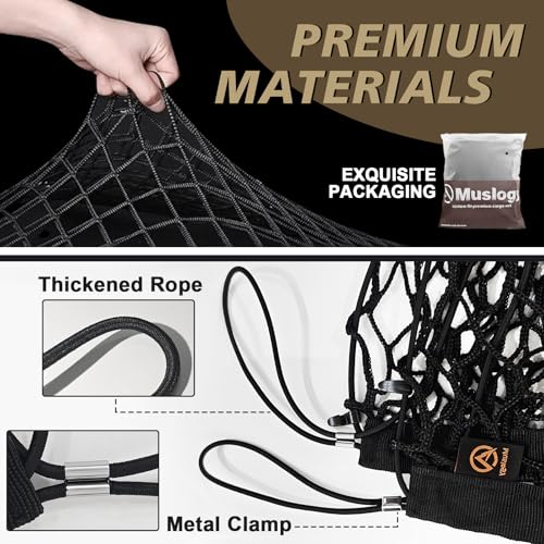 Muslogy Truck Bed Cargo Net Trunk Netting Compatible with 2015-2021 Jeep Grand Cherokee (WK2 ONLY) Accessories, Pickup Cargo Organizer SUV Sedan Storage Net w/Heavy Duty Carabiners - style: 2015-2021 Grand Cherokee (WK2)