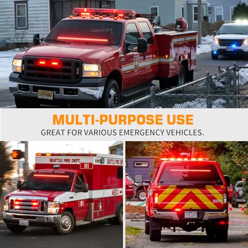 XRIDONSEN 35 inch Traffic Advisor Light Bar 144 LED Red Emergency Lights Warning Flashing Safety Front/Rear Windshield strobe Lights w/Controller for Police Firefighter Vehicles Trucks - color: Red