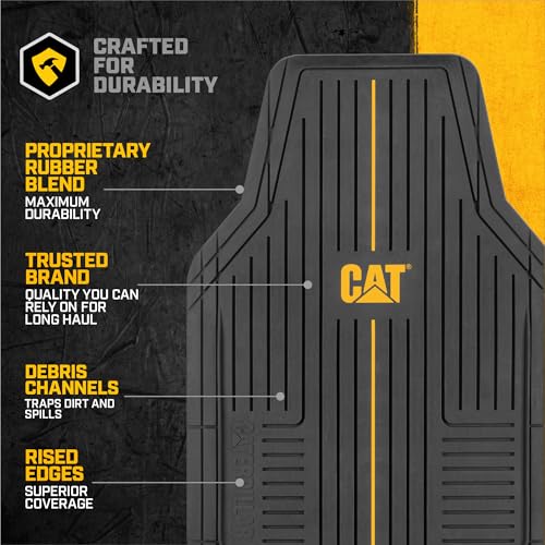 CAT® Signature™ Heavy-Duty 3-Piece All Weather Floor Mats for Cars, Trucks & SUVs – Trim-to-Fit Rubber Car Mats Full Set, Waterproof Automotive Floor Mats, Interior Accessories & Car Rug Protection - style: Cat Signature - Universal 3pc Mats
