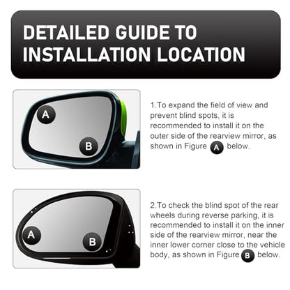 2 PCS Car Blind Spot Mirror, 360 Degree Large Viewing Angle Round Mirror, 2" HD Glass Convex, Universal for Cars SUV and Trucks (Black) - color: Black