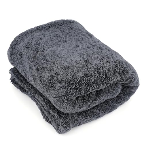 1200GSM Microfiber Car Drying Towel, Double-Twist Loop, Ultra-Absorbent, Quick-Dry, Lint- & Streak-Free, Scratch-Safe, for Car Wash & Detailing (1 Pack) (Dark Grey, 16" x 16") - color: Dark Grey, size: 16" x 16"