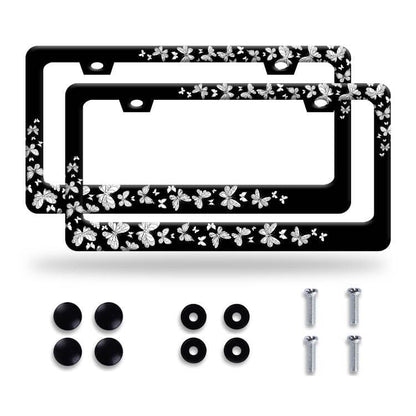 【2Pcs】 Butterfly License Plate Frame Beautiful Butterflies License Plate Stainless Steel Auto Parts with Screws Size 12.3" x 6.3" for Men Women - color: 【2Pcs】Butterfly