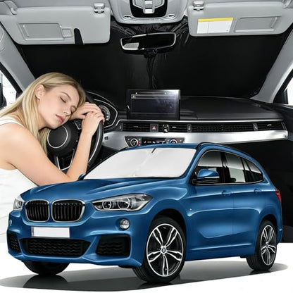 Windshield Sunshade for BMW X1 2023-2026 Sun Shade Car Windshield Accessories Upgrade 4 Layers Blocks UV Rays Custom Fit X1 240T Car Window Shades Front Windshield Keep Cool Foldable - size: for BMW X1 2023-2026