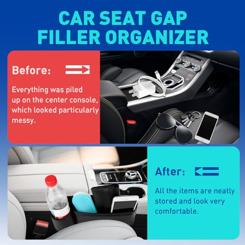Car Seat Gap Filler Organizer, Universal PU Leather Car Seat Organizer with Cup Holder, Seat Gap Filler Storage Bag for Glasses, Phones, Keys, Cards and Small Items