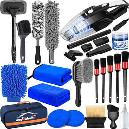 Car Detailing Kit, Car Detailing Brush Set with Vacuum, Bendable Car Wheel Rim Cleaner Brush Set, Car Detailing Brushes, Car Wash Cleaning Tools Kit for Interior, Exterior, Wheels, Blue - size: 26pcs