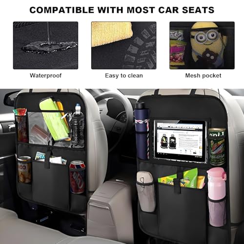 2PCS Car Backseat Organizer, Oxford Car Back Seat Protecter Kick Mat with Touch Screen Tablet Holder, Waterproof Automotive Seatback Storage Bag with Multi Functional Pockets (Large Pocket) - color: Large Pocket