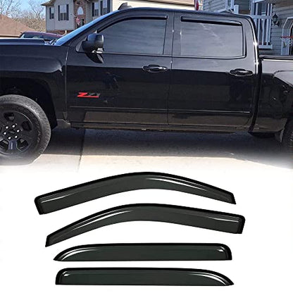Side Wind Deflector, 4pcs Out-Channel Tape-On Rain Guards Set, Window Visors fit for 2014-2018 Chevrolet Silverado/GMC Sierra 1500 Crew Cab,2015-2018 2500HD-3500HD Crew Cab 94536 - size: 14-18 Silverado/Sierra Crew Cab (Full Rear Door)