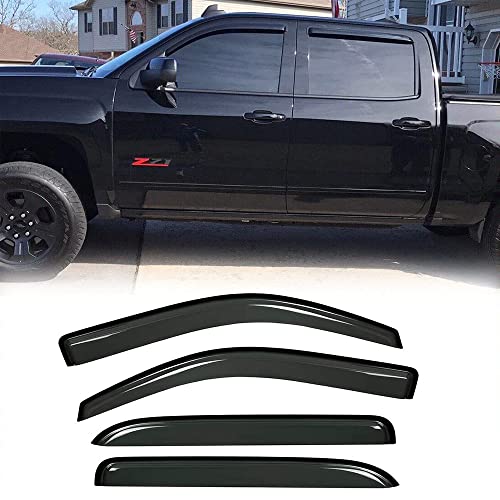 Side Wind Deflector, 4pcs Out-Channel Tape-On Rain Guards Set, Window Visors fit for 2014-2018 Chevrolet Silverado/GMC Sierra 1500 Crew Cab,2015-2018 2500HD-3500HD Crew Cab 94536 - size: 14-18 Silverado/Sierra Crew Cab (Full Rear Door)