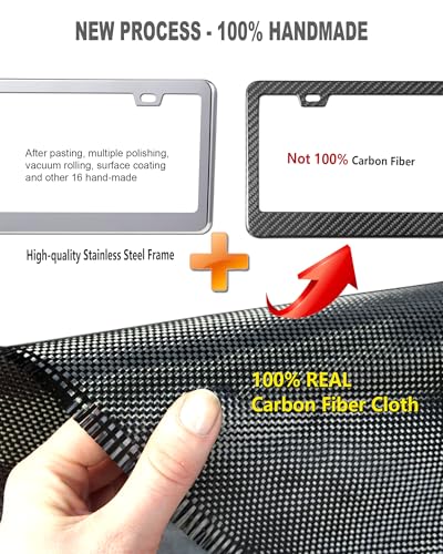Aootf Carbon Fiber License Plate Frames- 100% Real Carbon Cloth Wrapped Stainless Steel Car Tag Holder, 2 Pack Wide Edge Black Covers with Anti Theft Screws Caps, 2 Hole - style: Wide Edge-2 Hole