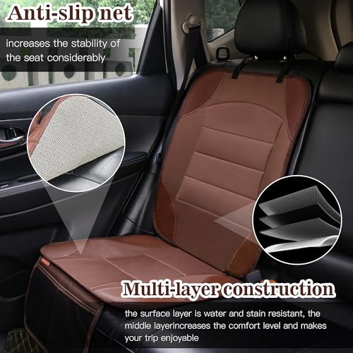 Sinvitron Car Seat Protector for Child Car Seat, Waterproof Car Seat Cover for Leather and Fabric Seats, 2 Mesh Pockets, Non-Slip Bottom, Thick Padding Cushion(1 Pack, Brown) - color: 1 Pack Brown