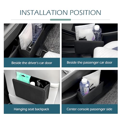 Car Trash Can, Leather Vehicle Trash Bin with 1 Roll Trash Bag, Mini Foldable Seat Back Hanging Storage Bag Container, Waterproof Car Door Storage Box, Universal for Most Cars (Black)