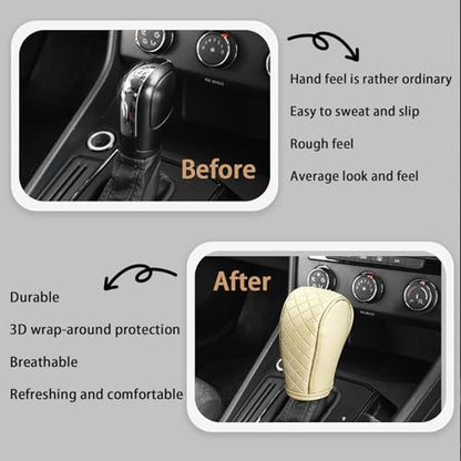 Car Gear Shift Cover Diamond Lattice Design Manual & Automatic Shift Knob Cover Anti-Scratch PU Leather Shift Knob Universal Car Accessories for Cars,Trucks,SUVs(Beige) - color: Beige