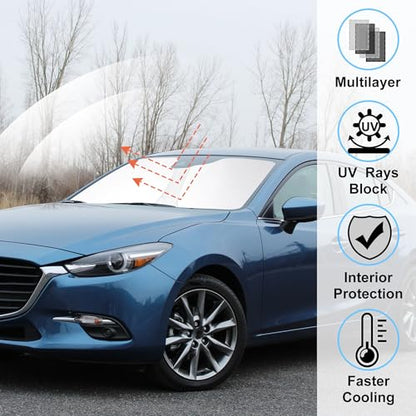 Windshield Sun Shade Custom Fit for 2014 2015 2016 2017 2018 Mazda 3 Accessories Foldable Sunshade Sun Blocker Protect Car from Sun Rays & Heat Damage Keep Car Cooler - size: Fit Mazda 3 2014-2018