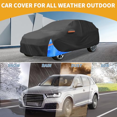 Waterproof All-Weather Universal Car Cover with Right Side Zipper, 190T Polyeste Black Blue Fits for SUV 190" to 200" Length - size: Fit for Suv Length 190" to 200"