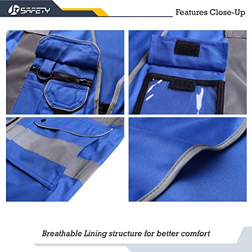 JKSafety 9 Pockets High Visibility Zipper Front Safety Vest With Reflective Strips Meets ANSI/ISEA Standard (150Blue-M) - color: Blue, size: Medium