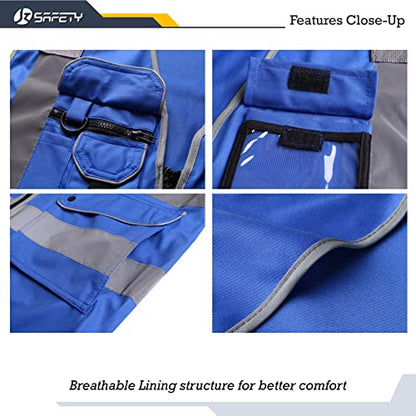JKSafety 9 Pockets High Visibility Zipper Front Safety Vest With Reflective Strips Meets ANSI/ISEA Standard (150Blue-M) - color: Blue, size: Medium