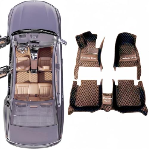 Custom Luxury Car Floor Mats Suitable for All Sedans, Sports Cars,SUV, Business Vehicles, Trucks, Waterproof and Anti Slip Fully Covered Leather Floor Mats (Beige and Black)