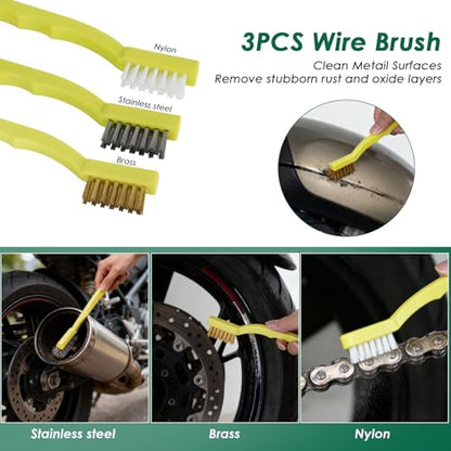 9 Pack Motorcycle Cleaning Kit, Motorcycle Detailing Kit with Chain/Wheel/Rim/Tire Brush, Sponge, Wash Mitt, Detailing Brush, Professional Cleaning Tool for Motorcycle Bike
