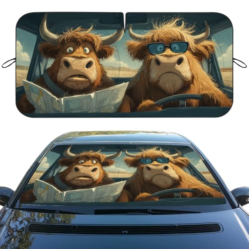 Funny Cow Car Windshield Sunshades Vintage Cartoon Animals Road Trip Front Window Sun Shade Blocks UV Rays Sun Visor Protector for Car Sedan Truck SUV Accessories 59" X 31" - color: Funny Cow_09, size: 59"L x 31.5"W