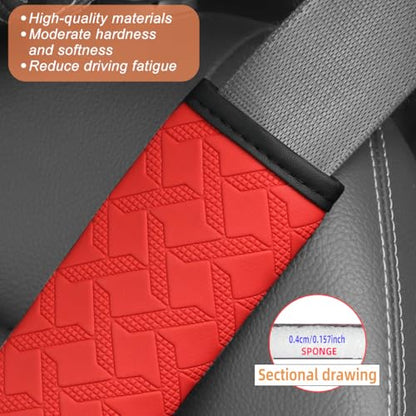 2PCS Car Seatbelt Cover, 9.05 Inches Soft Leather Vehicle Safety Seat Belt Strap Cushion, Comfortable Auto Shoulder Neck Chest Protection Pads Accessories, Extremely Long (Red) - color: Red/9 inches