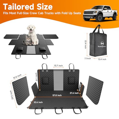 XL Dog Truck Seat Cover with Car Door Protector, for Trucks with Flip Up Rear Seats, Waterproof Full Coverage Dog Seat Cover for Full Size Crew Cab Trucks F150 F250