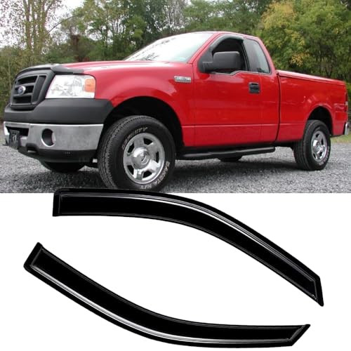 Side Window Visor Vent Deflector Rain Guard,2pcs Outside Mount Tape-on Shatterproof Dark Smoke Window Shades fit for 2004-2008 Ford F150 Standard cab(Regular cab) 92805 - size: 2pcs 2004-2008 F-150 Standard Cab (Outside Mount)