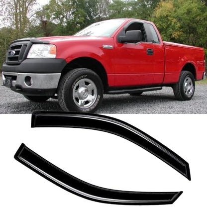 Side Window Visor Vent Deflector Rain Guard,2pcs Outside Mount Tape-on Shatterproof Dark Smoke Window Shades fit for 2004-2008 Ford F150 Standard cab(Regular cab) 92805 - size: 2pcs 2004-2008 F-150 Standard Cab (Outside Mount)