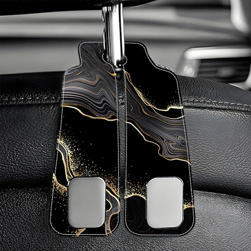 1 Pack Car Seat Headrest Hooks for Purses Abstract Black Golden Marble Bag Purse Holder for Car with Double Metal Hooks Car Purse Hanger Hanging Accessories - color: Abstract Black Golden Marble