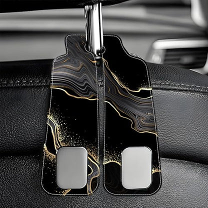 1 Pack Car Seat Headrest Hooks for Purses Abstract Black Golden Marble Bag Purse Holder for Car with Double Metal Hooks Car Purse Hanger Hanging Accessories - color: Abstract Black Golden Marble