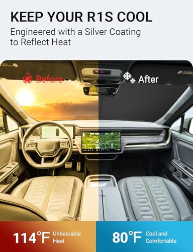 Proadsy Windshield Sun Shade for Rivian R1S 2022-2025 2026 4-Layer Foldable Front Sunshade Protector Sun Visor Blocks UV Rays Keep Car Cooler - size: Rivian R1S 2022-2026