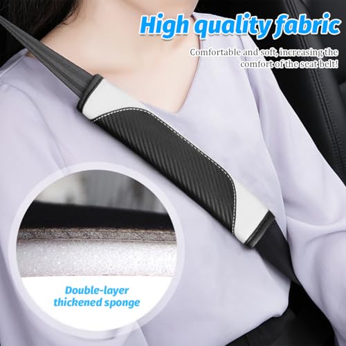 2PCS Carbon Fiber Car Seat Belt Cover, Leather Comfortable Soft Vehicle Seatbelt Pad for Shoulder & Neck, Automotive Interior Seat Strap Cushion Mat, Universal Fit (Black/White) - color: Black/White
