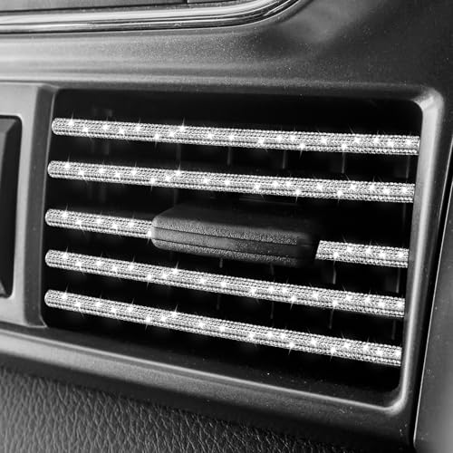10 Pcs Bling Car Vent Outlet Trim Bling Car Accessories for Women Interior Rhinestone Cars Air Conditioner Vent Decoration Strip Glitter Cars Decorations for Women