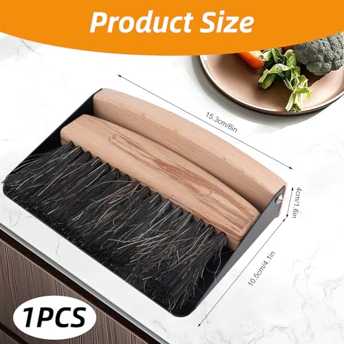 Small Dustpan and Brush Set with Wooden Handle,Mini Metal Crumb Sweeper for Countertops,Desk,Pet Hair,Car,Portable Cleaning Tools for Kitchen,Camping,Sofa (Black) - color: Black
