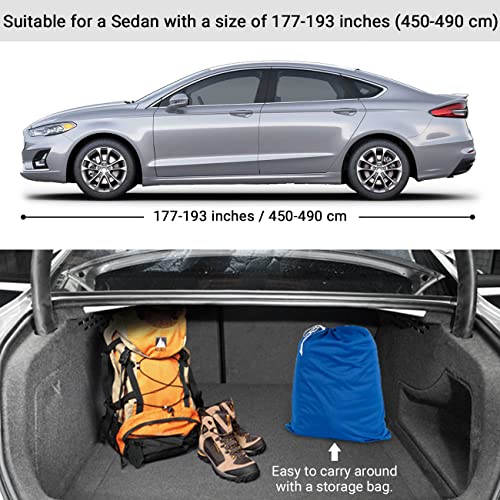 Favoto Car Cover Dustproof Sedan Indoor Stretch Cover Universal Fit 177-193 Inch Automobiles Full Car Cover with Storage Bag Breathable Windproof All-Weather Auto Vehicle Cover (Blue-Upgraded) - color: Blue-Upgraded
