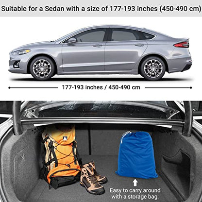 Favoto Car Cover Dustproof Sedan Indoor Stretch Cover Universal Fit 177-193 Inch Automobiles Full Car Cover with Storage Bag Breathable Windproof All-Weather Auto Vehicle Cover (Blue-Upgraded) - color: Blue-Upgraded