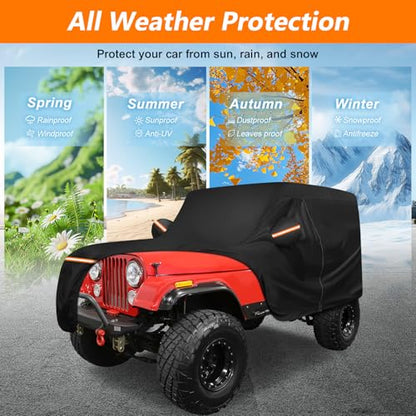 Car Cover for Jeep CJ7 1976-1986, Waterproof 420D Oxford Cloth and Cotton Cover Outdoor Full Car Covers with Zipper Windproof Heavy Duty All Weather Protection - size: for CJ7