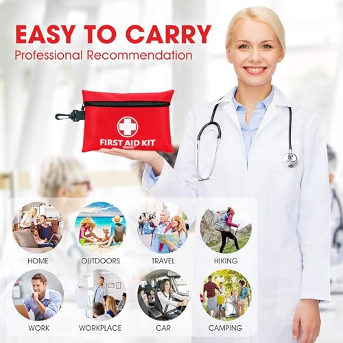 Mini First Aid Kit - 147 Piece Small First Aid Kit,with Rotatable Buckle Ideal for Cars, Schools, Sports, Homes, Travel, Camping, Hiking ﻿