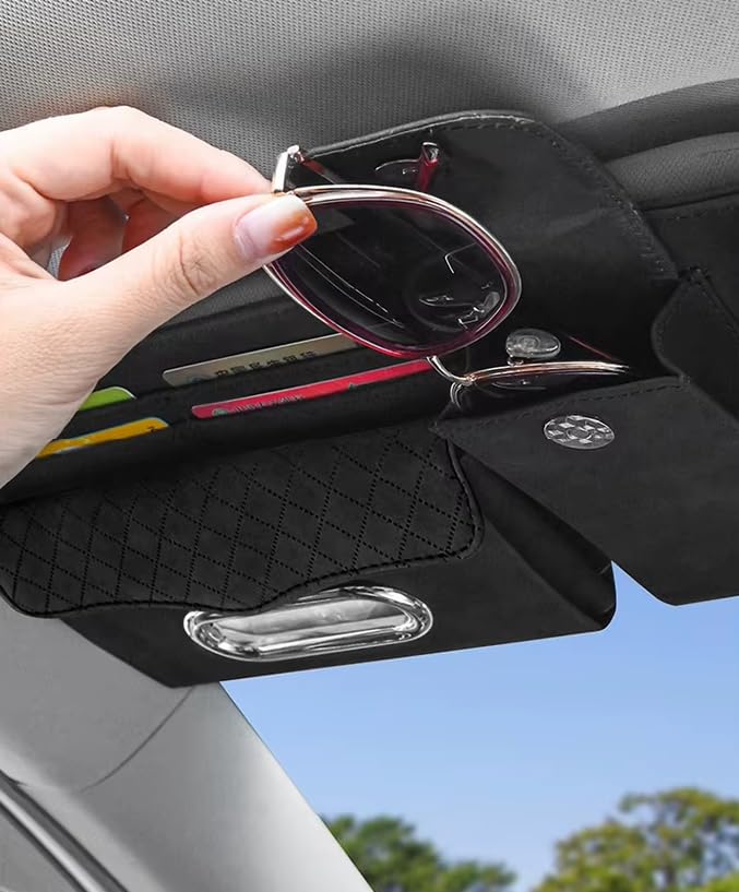 Multifunctional Car Visor Organizer (Suede leather - Black) - color: Suede leather - Black