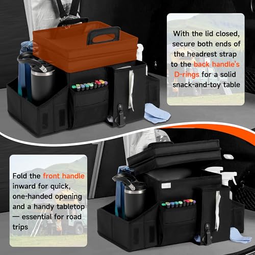 LUVHOMEE Car Organizers and Storage for Backseat & Front Seat - Collapsible Car Caddy w/Headrest Strap, Leakproof Cooler, Lid & Cup Holders | Fits Passenger Seat, Easy-Access Travel Snacks & Drinks