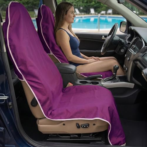 Dri Seats Waterproof Car Seat Cover – Premium Sweat Towel with Slip Resistant Backing for Front Seats in Cars, Trucks, SUVs – Universal Seat Covers & Liner, Easy Install (Purple, Large) - color: Purple, size: Large