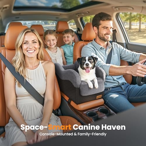 Portable Small Dog Seat for Car, Luxury Center Console Dog Car Seat Booster with Safety Tethers, Anti-Collapse Pet Travel Carseat for SUV, Truck (Black/Grey) - color: Black/Dark Gery