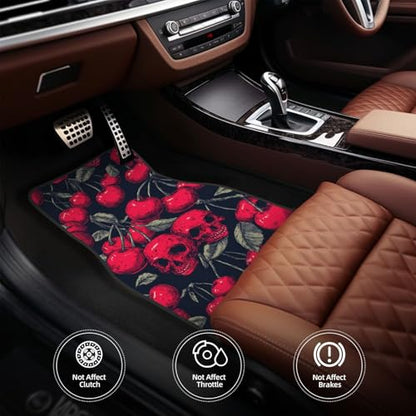 Red Cherries with Skull Faces On Black Car Floor Mats,4 Piece, Car Rug Durable Anti-Slip Waterproof Trim to Fit Liner Universal Fit Auto,Sedan,SUV,Truck