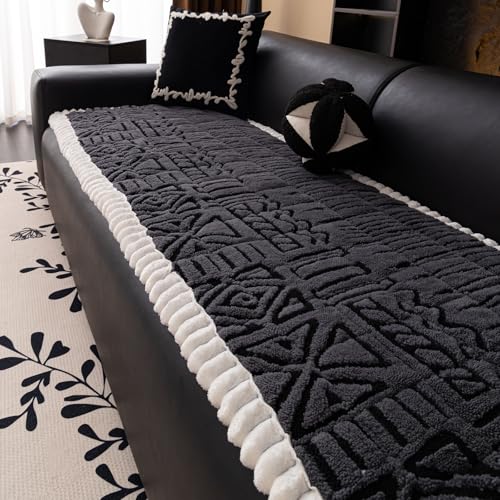Boho Plush Couch Cover for Dogs Washable, Soft Fuzzy Pet Couch Covers for 3 Cushion Sofa Pet Friendly, Non Slip Sofa Cover (Grey,28"x59") - color: Grey, size: 28"x59"/Seat Cover