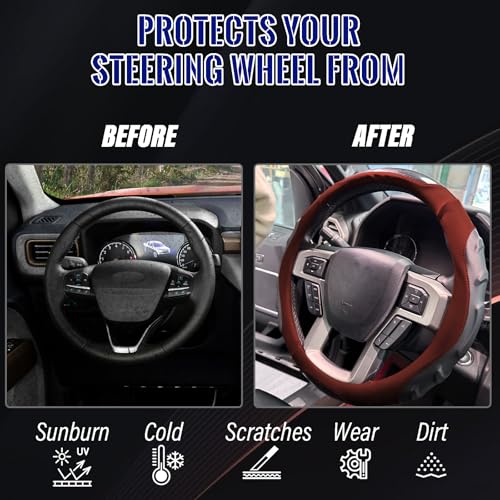 Breathable Leather Steering Wheel Cover with Non-Slip Grip for Enhanced Comfort - Designed for 15.35-16.14Inch Wheels on Pickup Trucks & Large SUVs. (15.74-inch red) - color: 40-RED