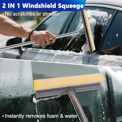 THINKWORK Car Wash Kit, 62'' Car Washing Brush with Long Handle, Extendable Car Wash Brush Mop with 2-in-1 Windshield Squeegee and 9Pcs Detailing Brushes, Gray Car Detailing Kit Gift for Men - size: 23PCS