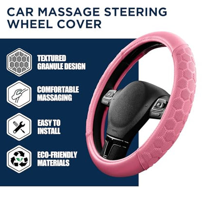 PIC AUTO Massage Steering Wheel Cover, Pink Football Pattern Material Spliced & Pink Leather Car Steering Wheel Cover, Car Steering Cover, Universal Fit 14.5"-15.5" for Cars, Trucks, Van, SUVs - color: Pink